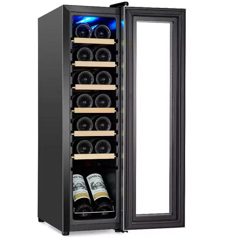 Black Wine Bar Rack CabinetFreestanding Floor Storage with UV-Blocking Glass Door,Digital Temp ControlFor Home Bar/Kitchen