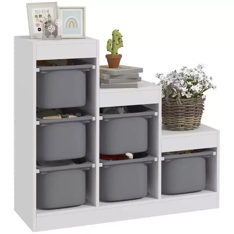 Kids Toy Storage Organizer with 6 Bins & 3 Layers, Gray