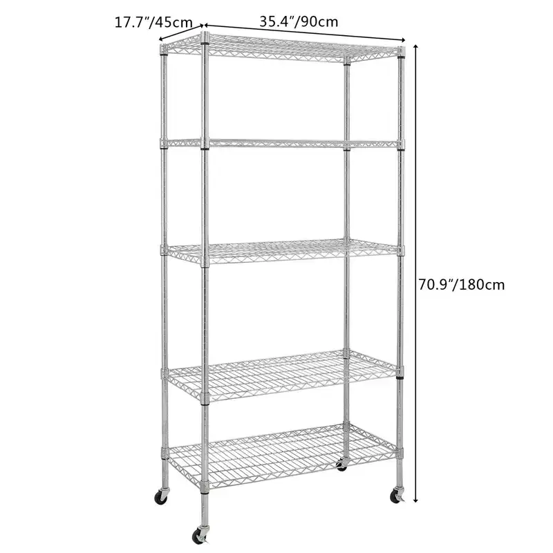 5-Tier Steel Wire Shelving with Wheels