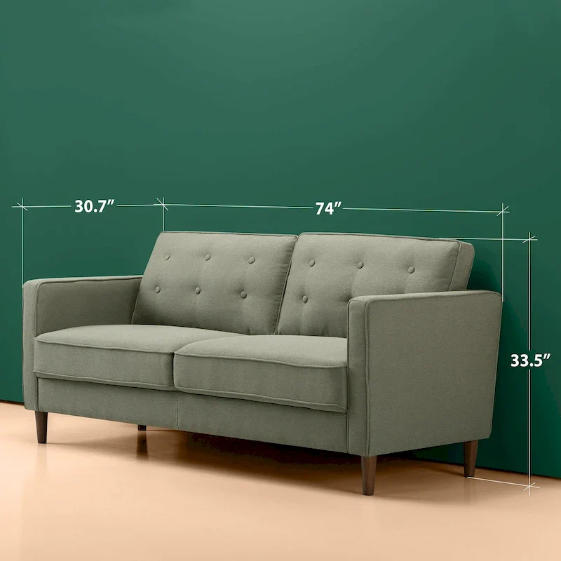 Pear Green Button-Tufted 3-Seater Sofa – Foam & Spring Cushions, 750 lb