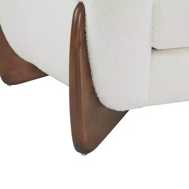 Birch Wood Boucle Upholstered Club Chair