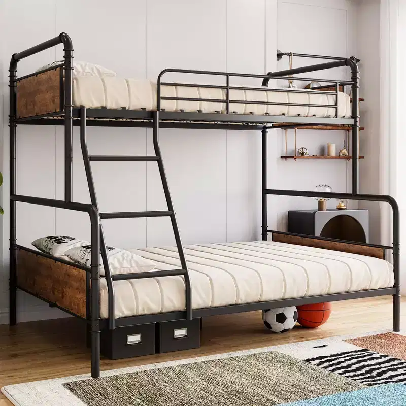Bunk Bed Twin Over Full Size with High Guardrail and Ladder,Twin Size Convertible Metal Bunk Beds for Kids/Teens,Easy Assembly, No Box Spring Needed