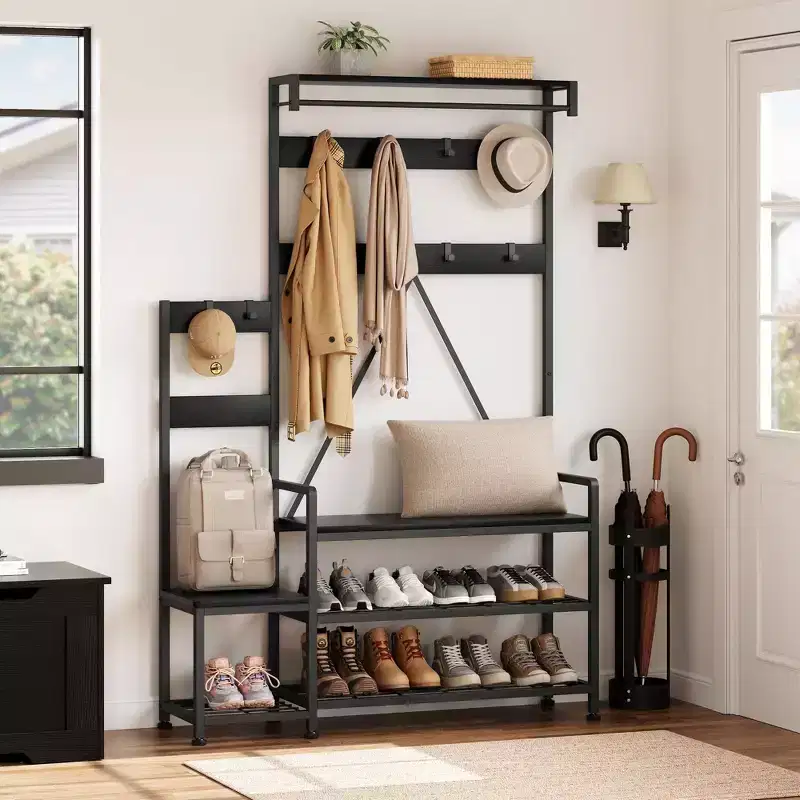 GustoWave Hall Tree with Bench and Shoe Storage Parent-Child Coat Rack Shoe Bench Coat Tree Entryway Organizer with Shoe Rack, Storage Cubbies, Hooks
