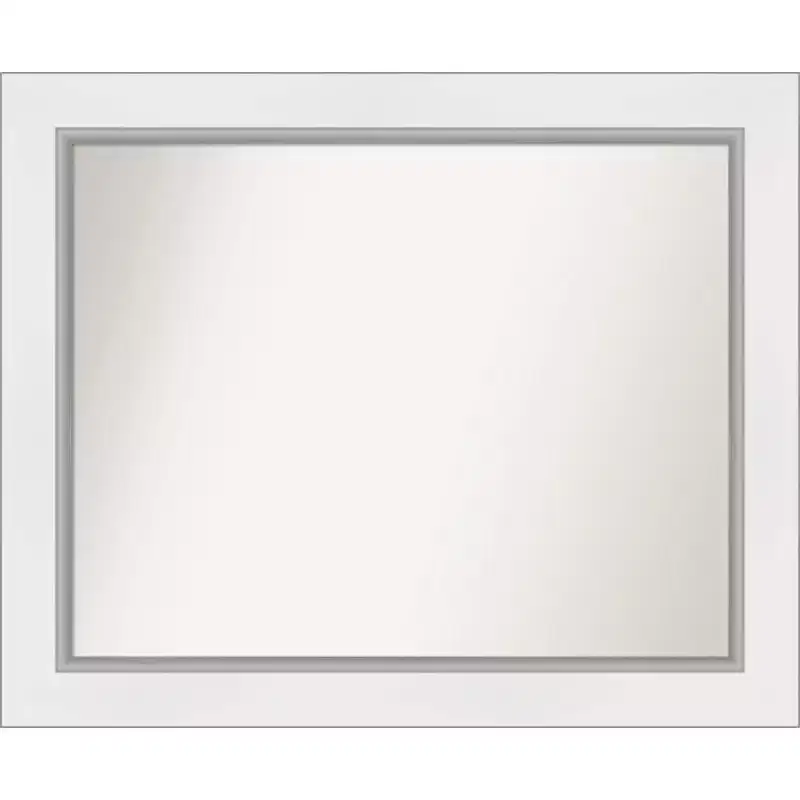 34 x 28 Non-Beveled Eva White Silver Wall Mirror - Amanti Art: Modern Rectangular, Polystyrene Frame, Includes Mounting Hardware