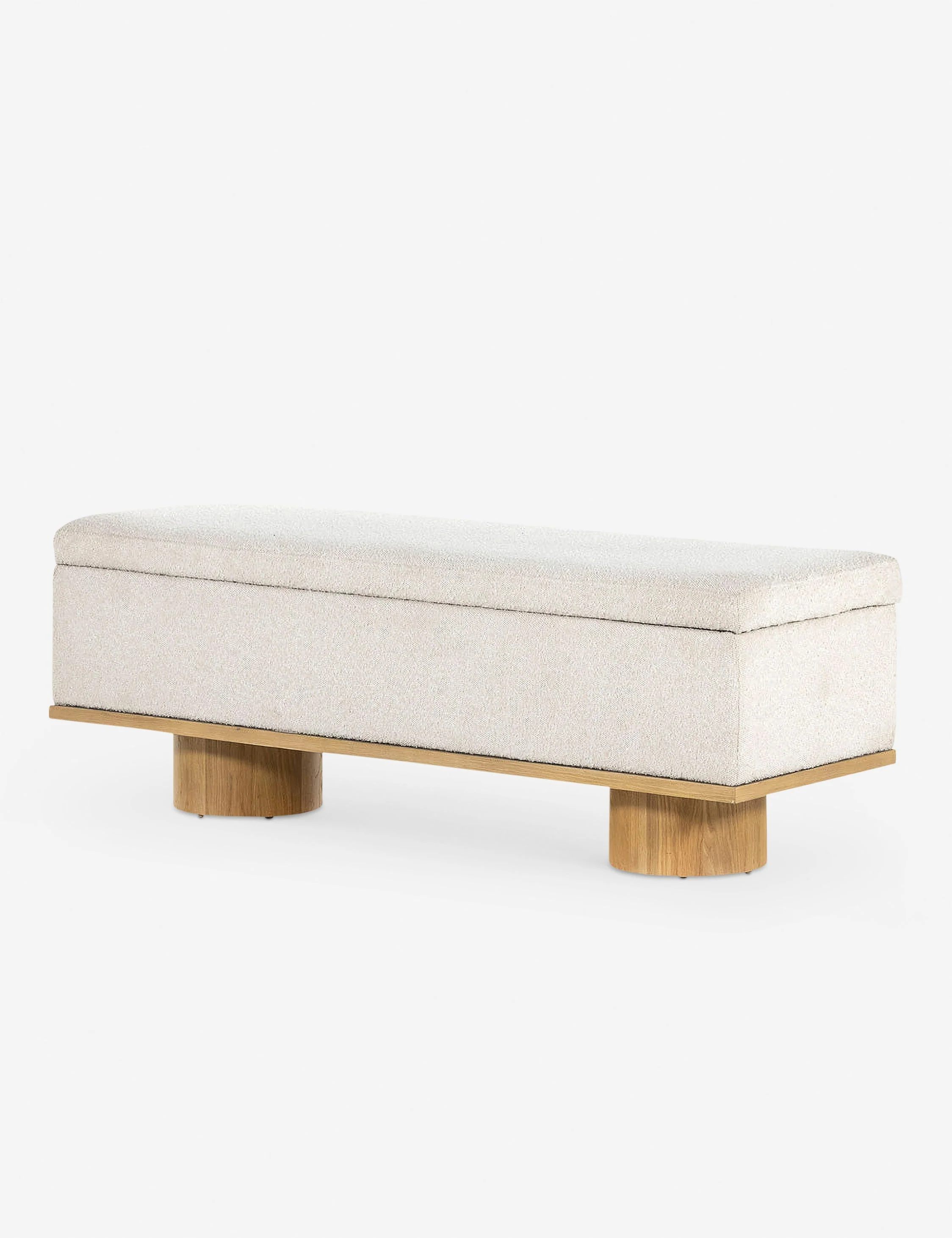 Bench Soft style meets functional appeal in this chic bench with storage. Two oak, column-style legs add a touch of sophistication while