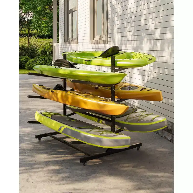 3-Layer Heavy Duty Kayak Storage Rack - Double-Sided Steel Stand for Garage, Dock, Shed