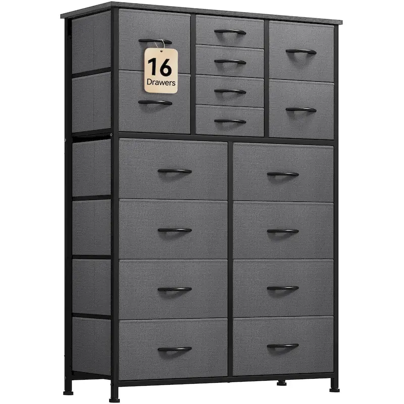 Moasis 16-drawer Dresser with Metal Frame, Wood Tabletop