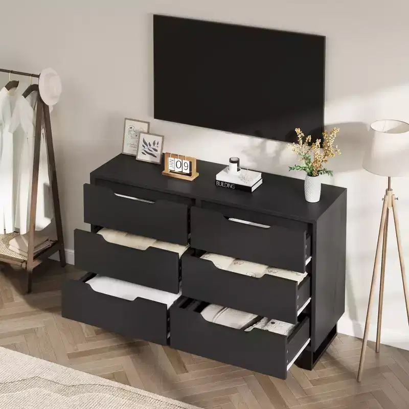 Freestanding Vertical Drawer Cabinet with Storage, 6 Dresser for Bedroom Wooden Closet Storage Chest for Bedroom