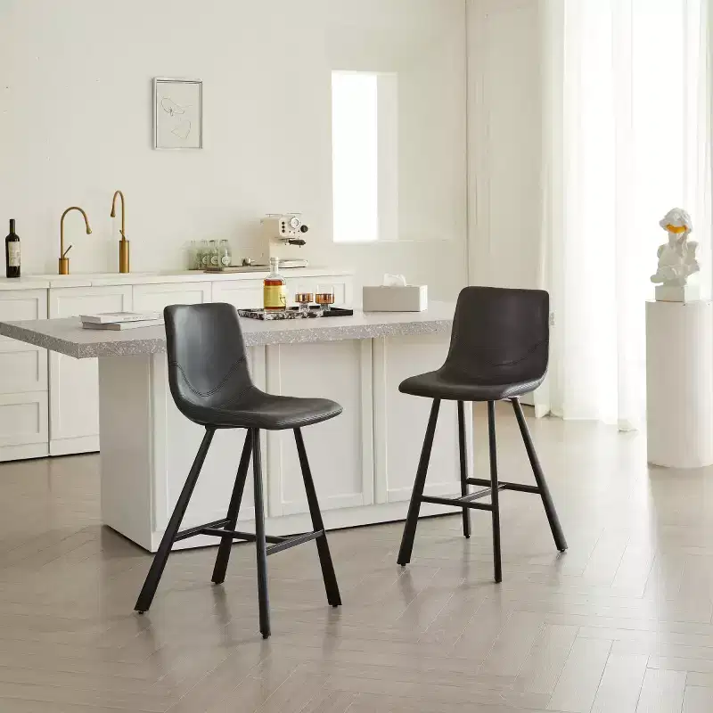 Set of 2 Counter Height Stools with Sturdy Black Metal Frame, Counter Stool Chairs for Kitchen Island, Home Bar, or Restaurant-Panipeachy