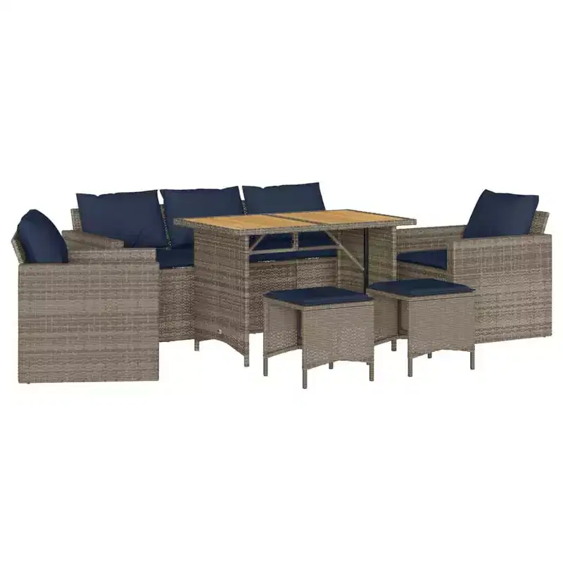 vidaXL Patio Sofa Set Set of 6 Gray PE rattan Medium Removable Covers