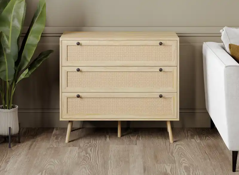 Storage Chest With 3 Drawers Natural Brown Wood Look