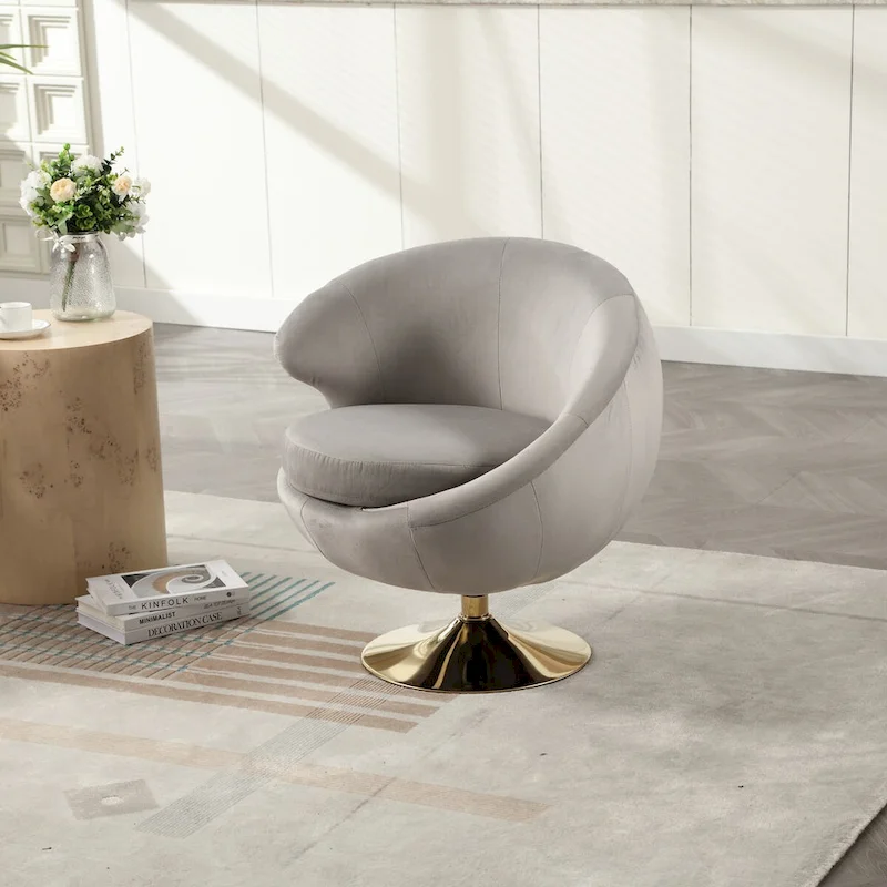 HOMEFUN Velvet 360 Degree Swivel Left Cuddle Barrel Accent Chairs