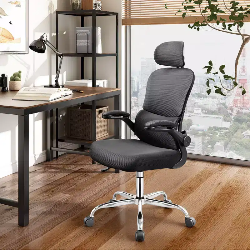 Mesh Office Chair, Ergonomic Comfort with 3D Headrest & Flip-Up Armrests, Ideal for Professionals & Gamers, Black