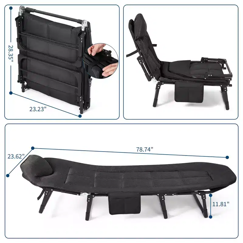 COZONY 79 Folding Camping Cot for Adults with Cushion & Pillow, Portable Heavy Duty Sleeping Bed for Indoor & Outdoor Use