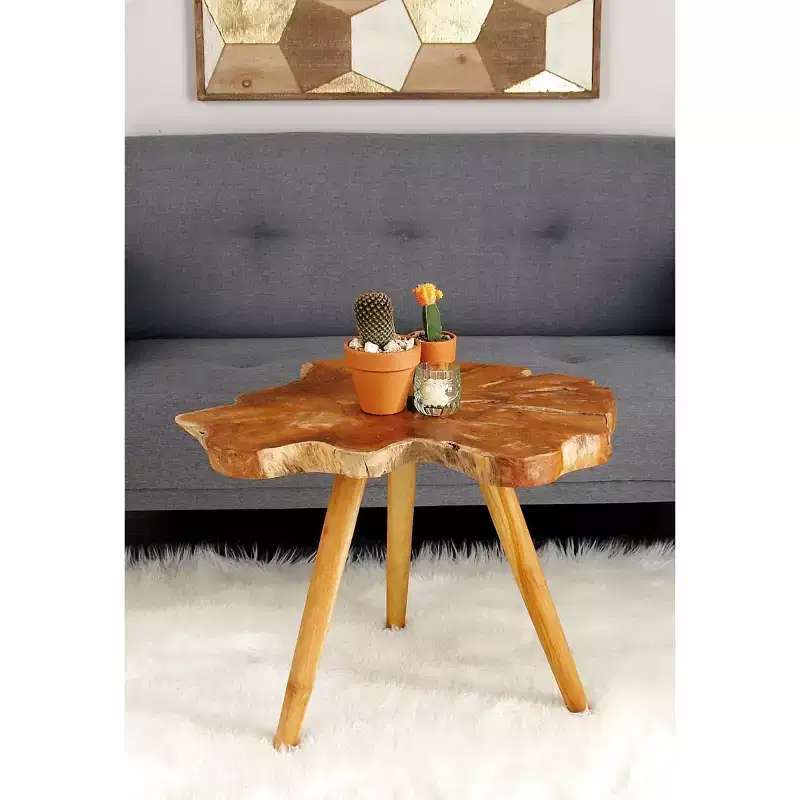 Rustic Solid Teak Wood Accent Table Brown - Olivia & May