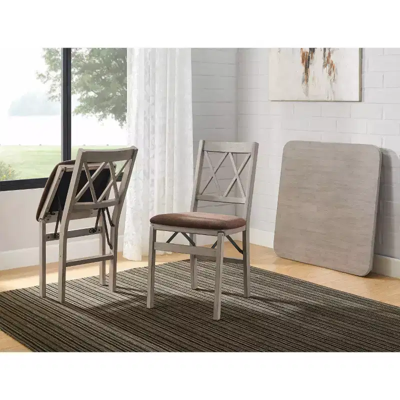 Stakmore Set of 2 Folding Chair Driftwood Finish Upholstered, Fully Assembled, Hardwood Frame