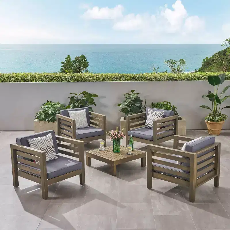 Oana 5pc Acacia Wood Club Chair & Coffee Table Set Gray/Dark Gray - Christopher Knight Home