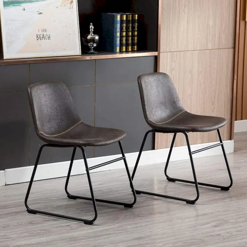 Modern Faux Leather Dining Chairs with Metal Frame (Set of 2) - 24   H x 14.5   W x 20.8   D