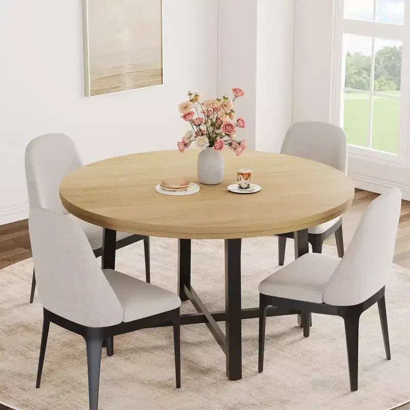 47-Inch Round Dining Table for 4 - Wood Top with Metal Frame