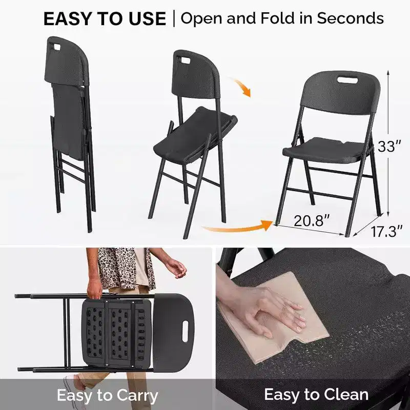 Karl Home 10pcs Foldable Chair Portable Plastic Seat Steel Frame