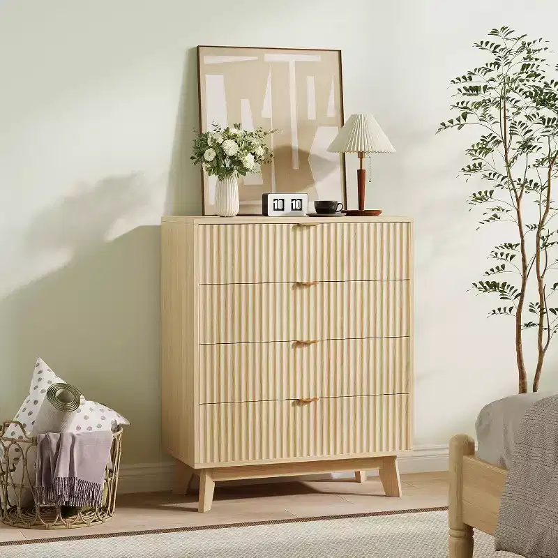 4 Drawer Dressers, Modern Fluted Closet Dressers Chest of Drawers, Wood Storage Dresser Chest of Drawers Organizer for Bedroom Living Room, Hallway
