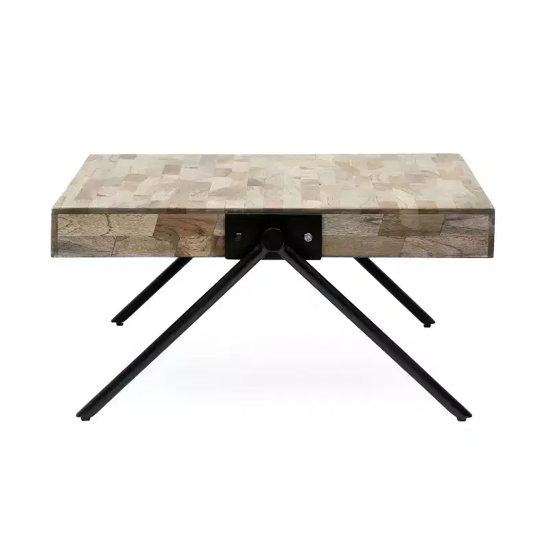 28W Coffee Table Cocktail Table Center Table, Mango Wood, Modern Industrial Design - Merax
