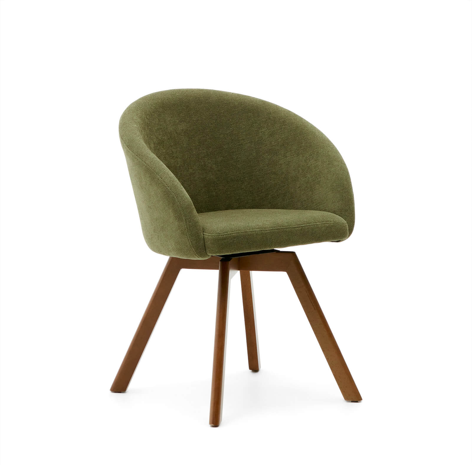 Mid-Century Green Walnut Dining Chair with Timber Legs and Swivel for Dining Room