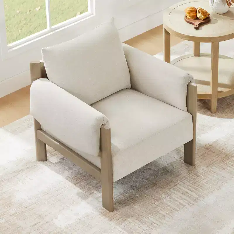 Modern Upholstered Accent Arm Chair with Wood Legs