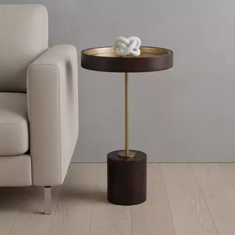 22-Inch Black and Rosegold Solid Wood Round End Table