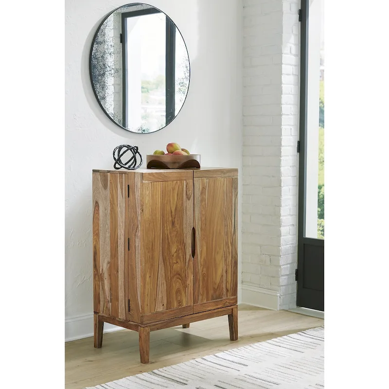 Bar Cabinet with Wine Bottle Storage, 9-Bottle Rack, 12-Glass Holder, Sheesham Wood, 32W x 20D x 45H