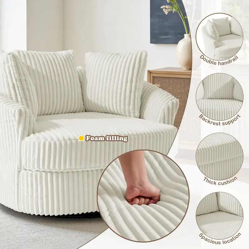 DREAMSIDEA Recessed Arm Slipcovered Swivel Barrel Chair