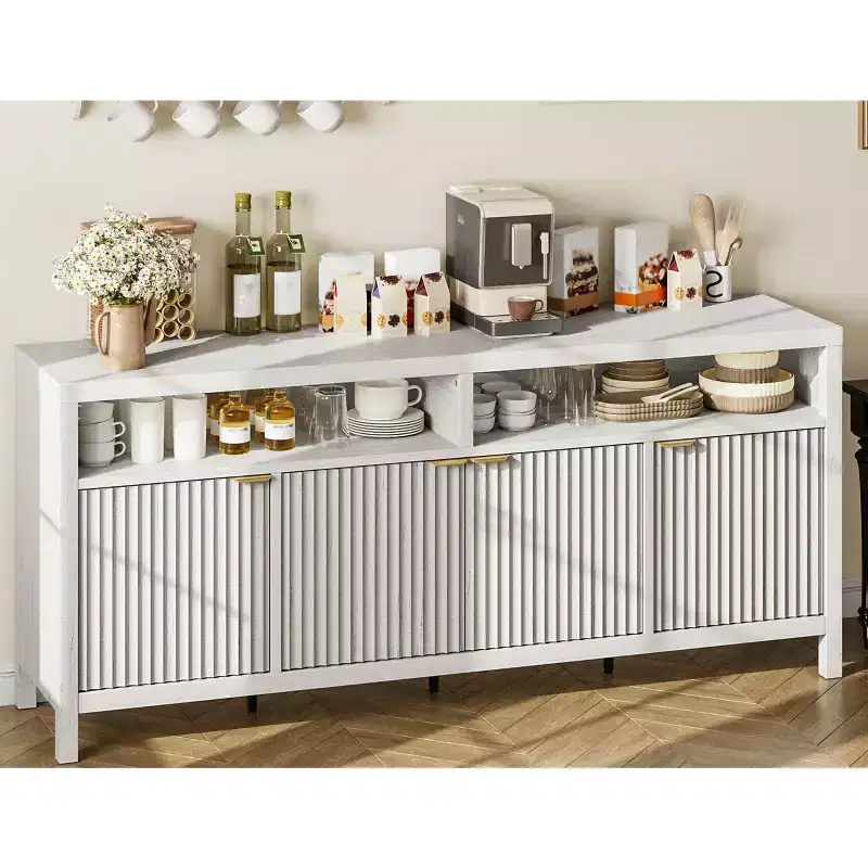 Fluted Sideboard Cabinet 65.8 Inch, 4-Door Buffet with Storage for Dining Room