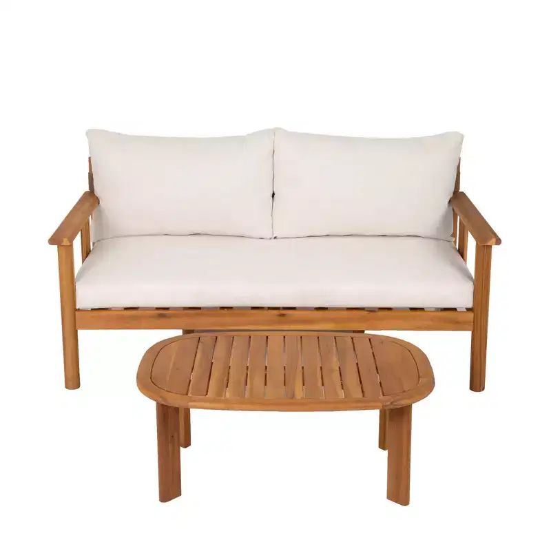 Christopher Knight Home Chanan Modern 2 Piece Acacia Wood Seating Set with Slatted Table and Loveseat