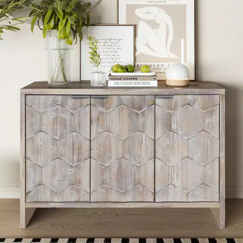 Accent Cabinet Farmhouse Style 3 Door Wooden Cabinet Sideboard Buffet Server Cabinet Storage Cabinet