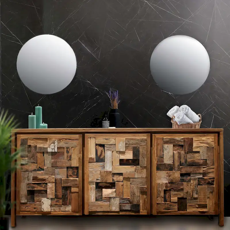 Bathroom Linen Cabinet with 3 Doors – Solid Teak Wood