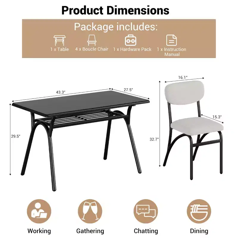 Counter Height Dining Set for 4 - Space Saving Rectangular Table with Storage & Velvet Chairs