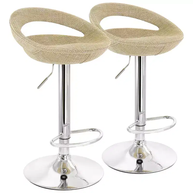 2 Piece Adjustable Rattan Barstool in Gray with Chrome Base