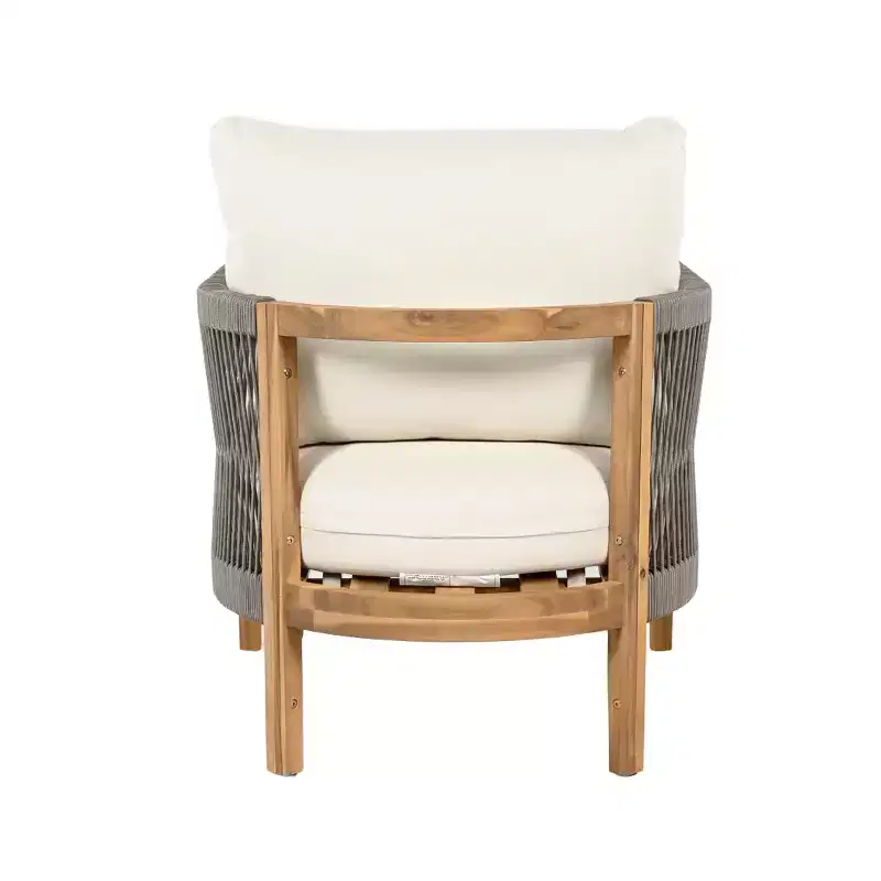 Christopher Knight Home Celeste Patio Rope Weaving Acacia Wood Upholstered Club Chair