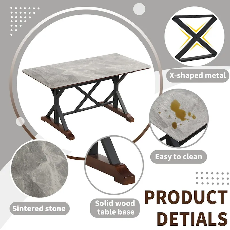 Sintered Stone Dining Table, 63 Modern Gray Rectangular Kitchen Dinner Table