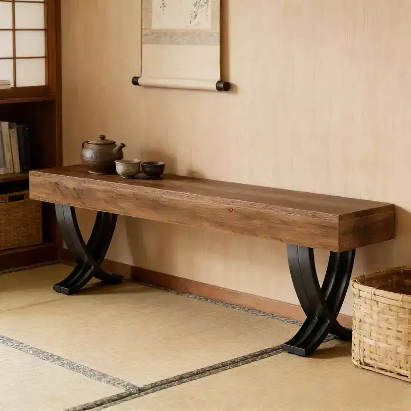 GDFStudio Benson Modern 60 Wood and Metal Bench