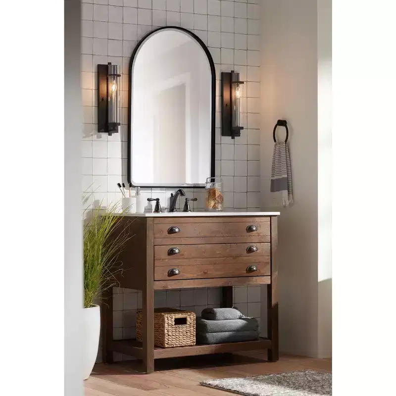 Metal Arch Wall Mirror with Matte Black Frame 24