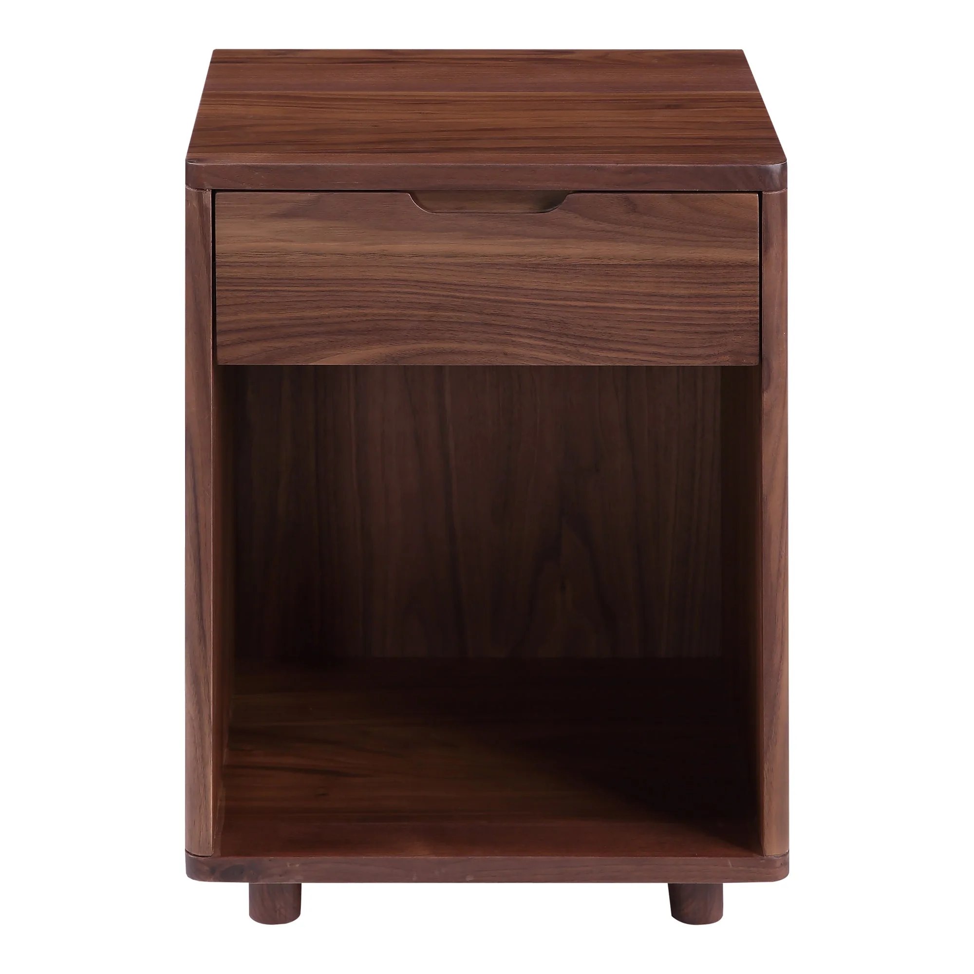 Minimalist Solid Oak Nightstand with Cut-Out Handle & Open Display Area for Bedroom