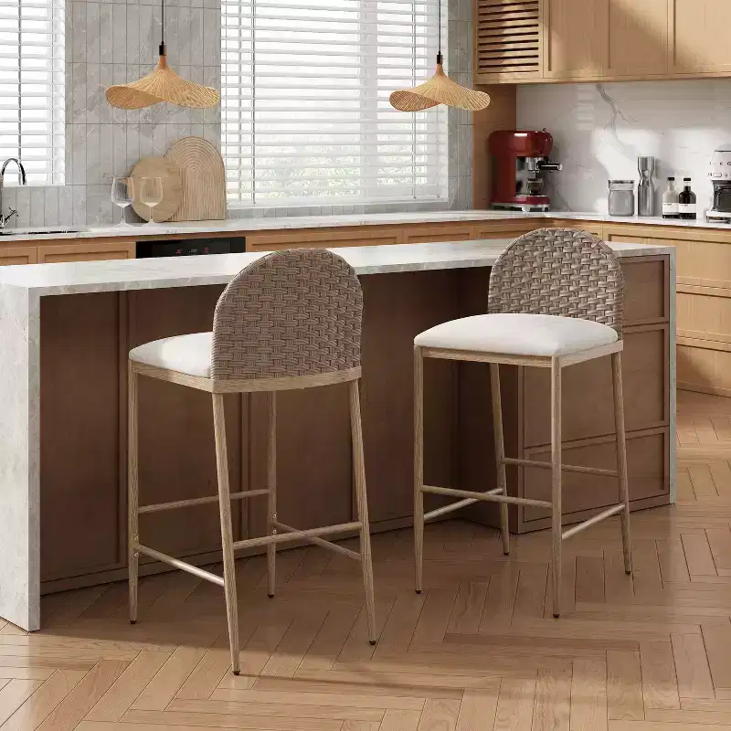 Christopher Knight Home Avirae 29.25 Farmhouse Rattan Upholstered Barstools (Set of 2)