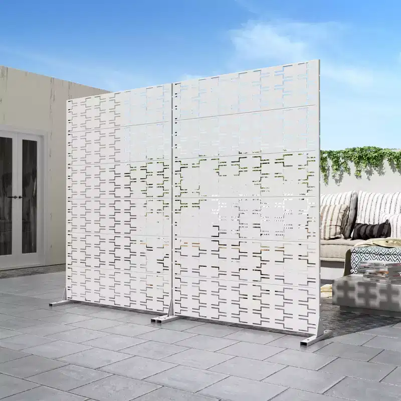 Outdoor Privacy Screen with 6 Panels - Galvanized Steel, Freestanding, Hollow Artistic Design for Balcony, Patio & Garden