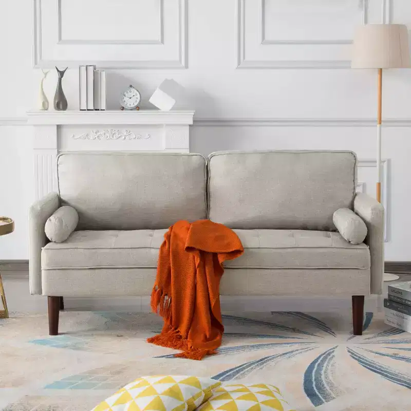 MAYEERTY 65 Modern Loveseat Sofa with Removable Back Cushions & 2 Bolster Pillows, Solid Wood Legs Couch