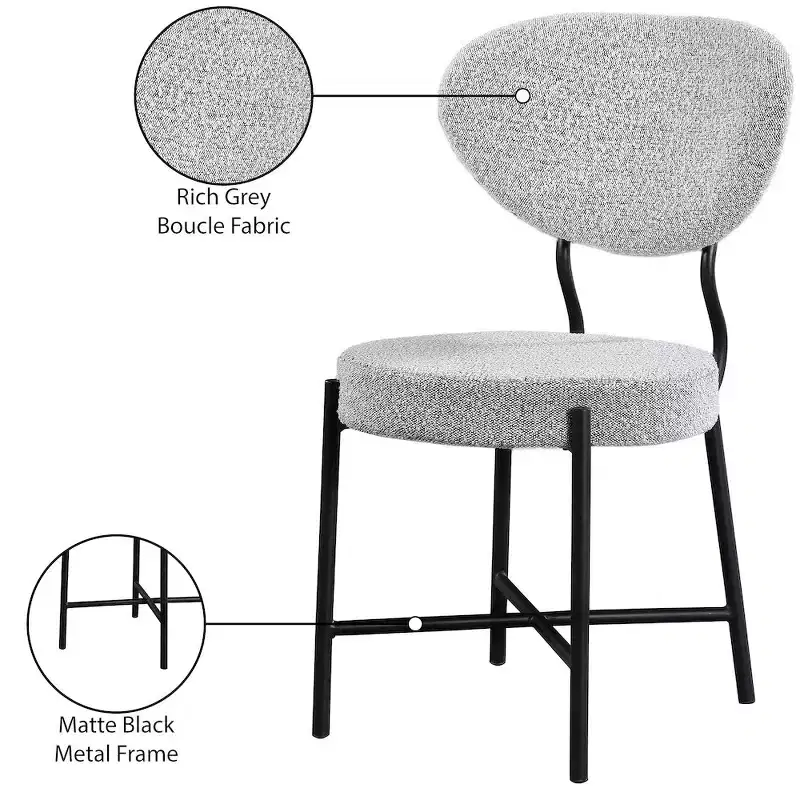 Meridian Furniture,Allure Grey Boucle Fabric Dining Chair, Set of 2