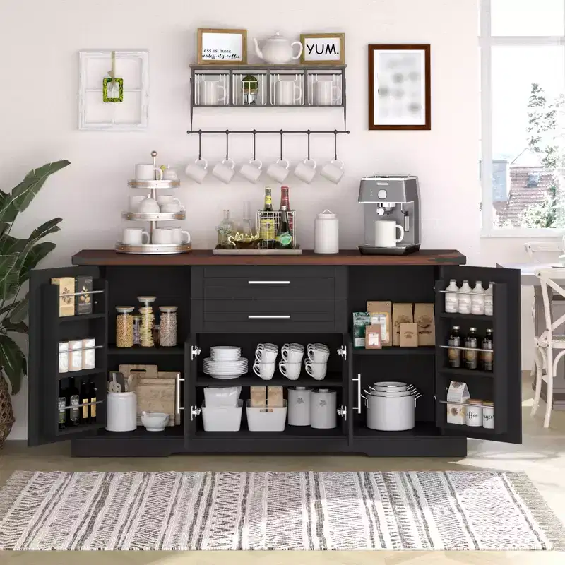 63 Sideboard Buffet Cabinet, Entryway Coffee Bar Cabinet with 2 Drawers & Adjustable Shelves, Wood Console Table, Floor Cupboard Cabinet