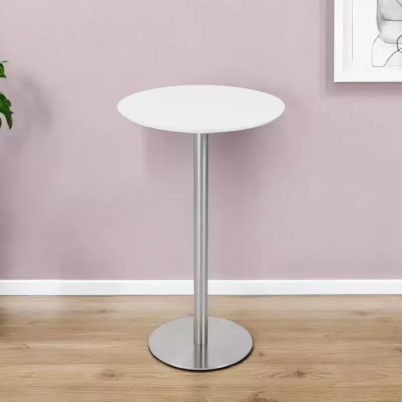 HomeRoots 26 White and Silver Rounded Steel Bar Table