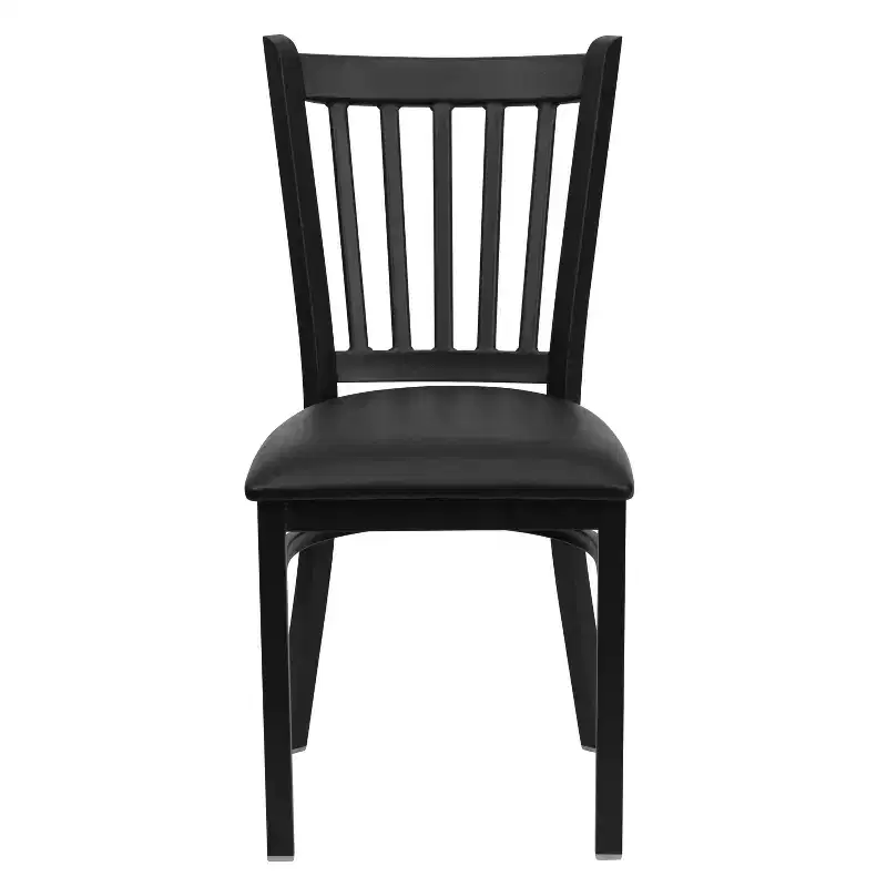 Black Metal Frame Vertical Back Dining Chair – Vinyl or Wood Seat, Seats 1