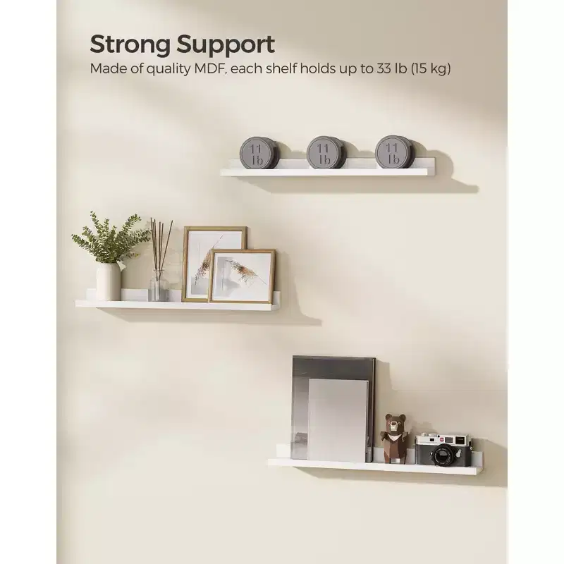 Set of 3 Floating Shelves, 23.6 Inch Wide Wall Shelves with 22 lb Capacity Each & Anti-Slip Edge, for Living Room Kitchen Bathroom, White